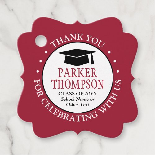 1 Photo Graduation Thank You Red White Black Fancy Favor Tags