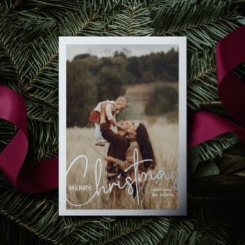 1 Photo Handwritten Minimalist Modern Real Silver Foil Holiday Postcard by freshpaperie at Zazzle