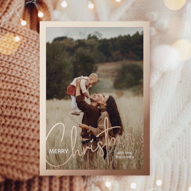 1 Photo Handwritten Script Merry Christmas Foil Holiday Card (Creator Uploaded)