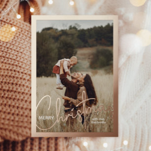1 Photo Handwritten Script Merry Christmas Foil Holiday Postcard