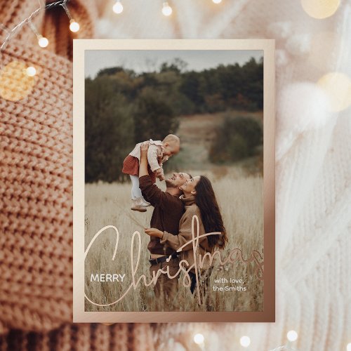 1 Photo Handwritten Script Merry Christmas Foil Holiday Postcard