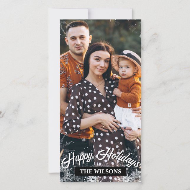 1 Photo Happy Holidays Snowflakes Christmas frame Holiday Card (Front)