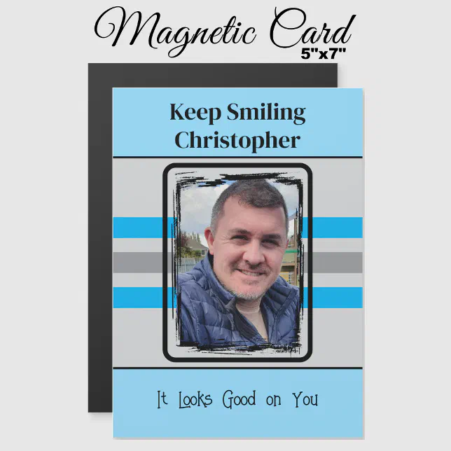 1 photo keep smiling blue magnetic card | Zazzle