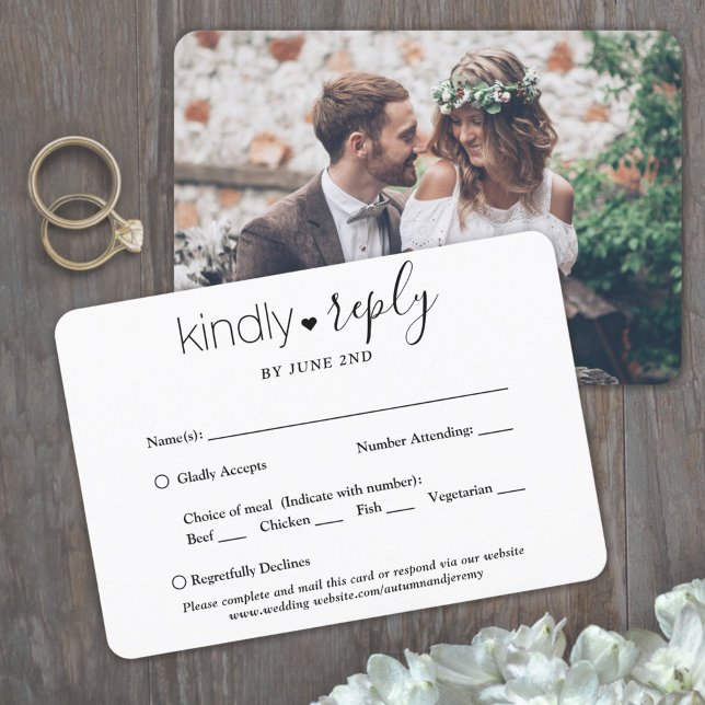 1 Photo Meal Options Simple Modern Minimal Wedding RSVP Card (Creator Uploaded)