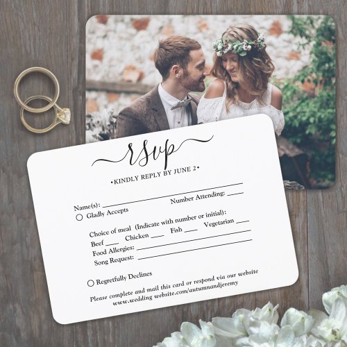 1 Photo Meal Options Song Request Simple Wedding RSVP Card