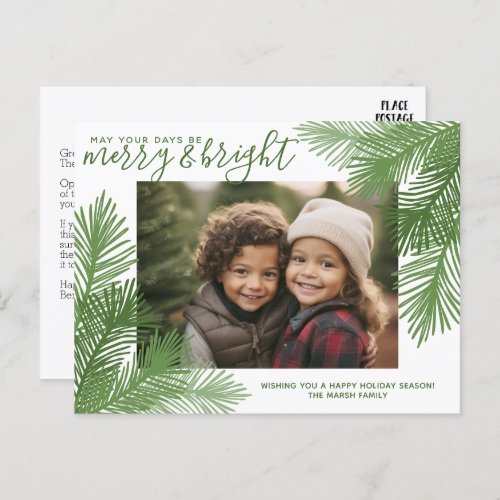 1 Photo Merry Bright Calligraphy Modern Christmas Holiday Postcard