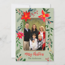 1 Photo Merry Christmas Watercolor Floral Holiday