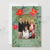1 Photo Merry Christmas Watercolor Floral Holiday