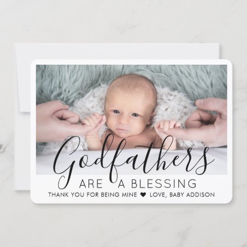 1 Photo Modern Baptism or Christening Godfather Thank You Card