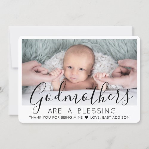 1 Photo Modern Baptism or Christening Godmother Thank You Card