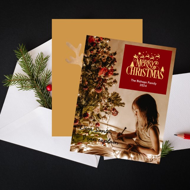 1 Photo Modern Merry Christmas Dear Santa Holiday Card (Creator Uploaded)