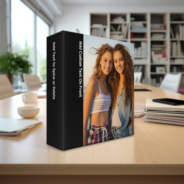 1 Photo - modern minimal black white custom 3 Ring Binder (Personalized 3-Ring Binder - Add Your Name or Other Text - Customize Completely in the design studio)