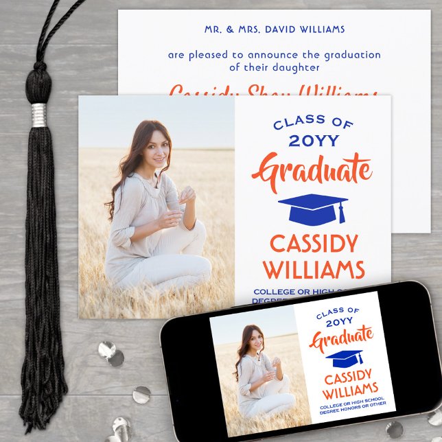 1 Photo Modern Orange and Blue Graduation Announcement (Creator Uploaded)