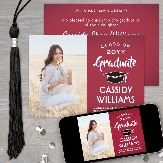 1 Photo Modern Red White and Black Graduation Announcement (Creator Uploaded)