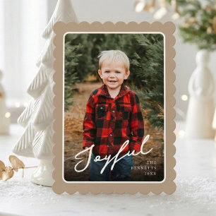 1 Photo Modern Scallop Frame Joyful Christmas Holiday Card