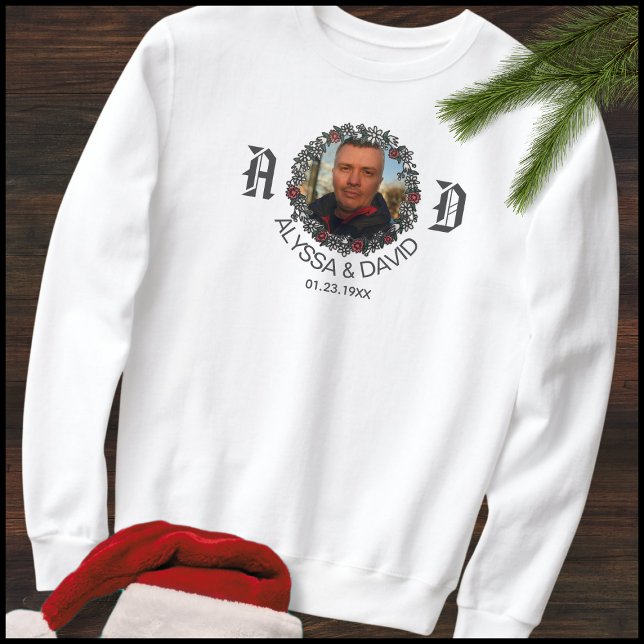 1 Photo Monogram Husband & Wife Name Couples Sweatshirt (Creator Uploaded)