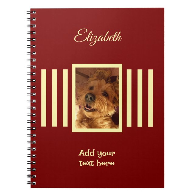 1 photo name text burgundy yellow notebook (Front)