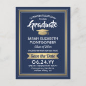1 Photo Navy Blue & Gold Graduation Save the Date Announcement Postcard (Front)