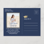 1 Photo Navy Blue & Gold Graduation Save the Date Announcement Postcard (Back)