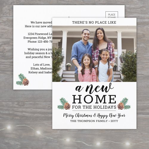 1 Photo New Home Address Christmas Greenery Moving Holiday Postcard