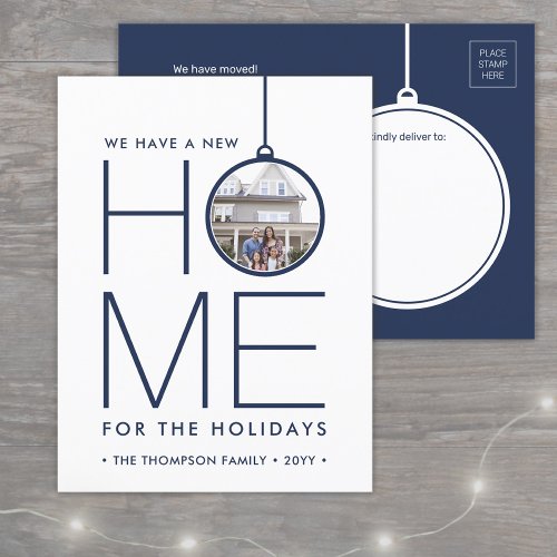1 Photo New Home Address Modern Navy Blue Moving Holiday Postcard