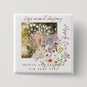 1 Photo Newlyweds 1st Married Christmas Pink Text Button
