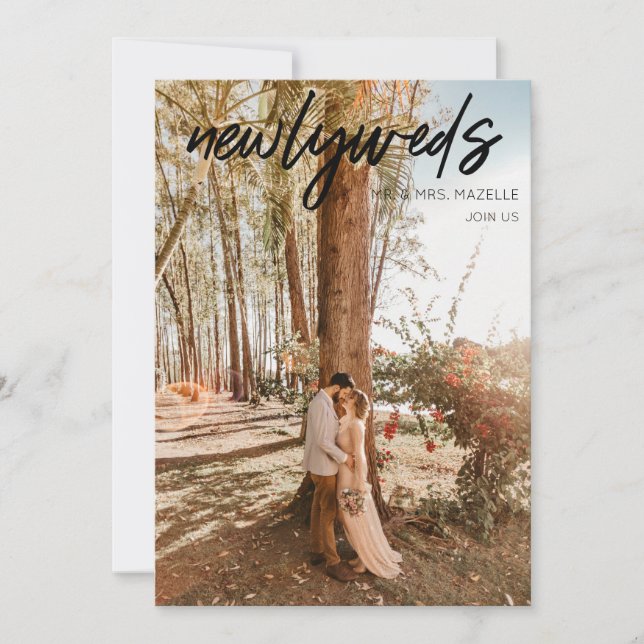 1 Photo Newlyweds Post Wedding Reception - Black Invitation (Front)