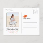 1 Photo Orange and Black Graduation Save the Date Announcement Postcard (Back)