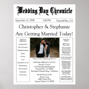 1 Photo QR Code Elegant Newspaper Wedding Program Poster