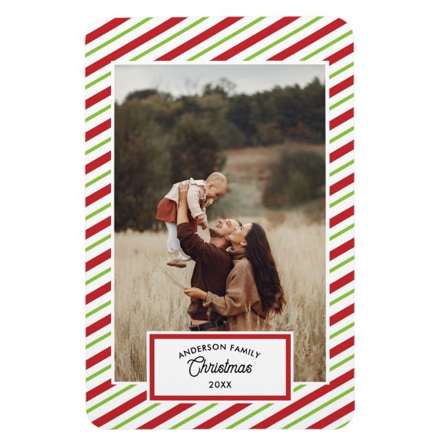 1 Photo Red and Green Diagonal Stripes Magnet (Vertical)