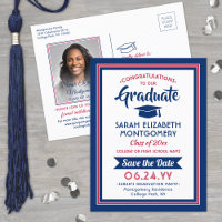 1 Photo Red White & Blue Graduation Save the Date