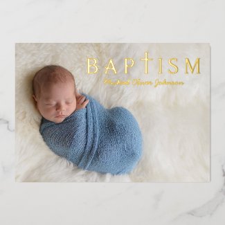1 Photo Religious Cross Blue Boy Baptism Gold