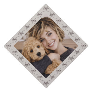 1 Photo Taupe Brown Bows Pattern  Graduation Cap Topper