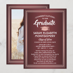 1 Photo Virtual Graduation Burgundy Pink Rose Gold Invitation