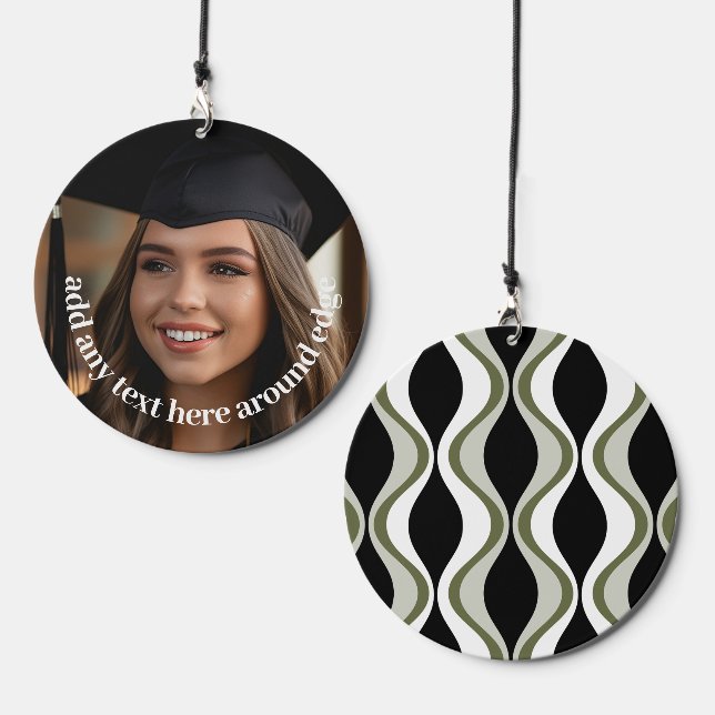 1 Photo with Custom Text and Modern Pattern Wind Chime (Front & Back)