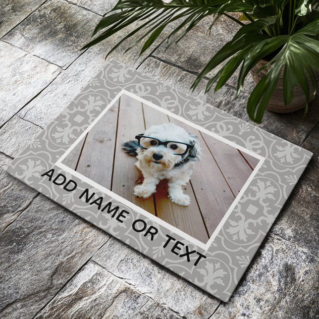 1 Photo with Farmhouse Tile Pattern and Text Doormat (Custom Welcome Mat)