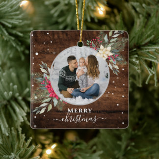 1 Photo Wreath Christmas ornament Vintage Wood