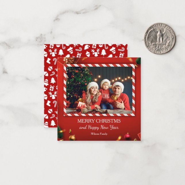 1 photos Merry Christmas red family Note Card (Front/Back In Situ)