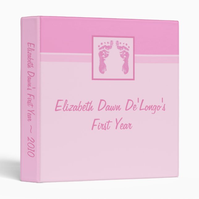 1" Pink Baby Foot Prints Photo Binder Scrapbook (Front/Spine)