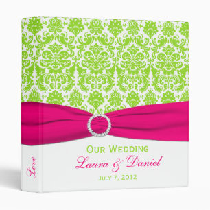 1" Pink, White and Lime Damask Wedding Binder