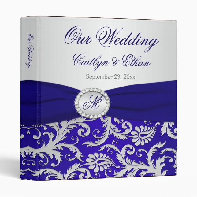 1" PRINTED RIBBON Blue, Silver Wedding Binder (Front/Spine)