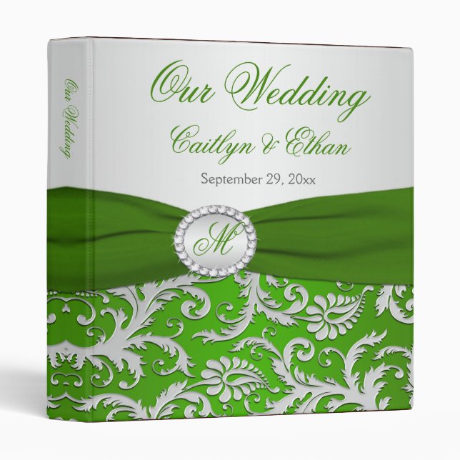 1" PRINTED RIBBON Green, Silver Wedding Binder (Front/Spine)