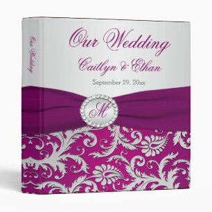 1" PRINTED RIBBON Plum, Silver Wedding Binder