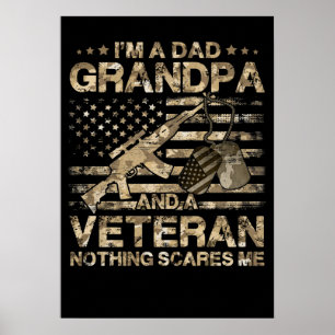 1 Proud US Veteran Grandpa Veteran Camo Flag Poster