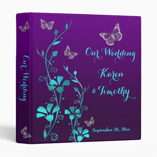 1 Purple Teal Floral Butterfly Wedding Binder