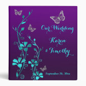 1" Purple, Teal Floral, Butterfly Wedding Binder (Front)