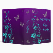 1" Purple, Teal Floral, Butterfly Wedding Binder (Background)