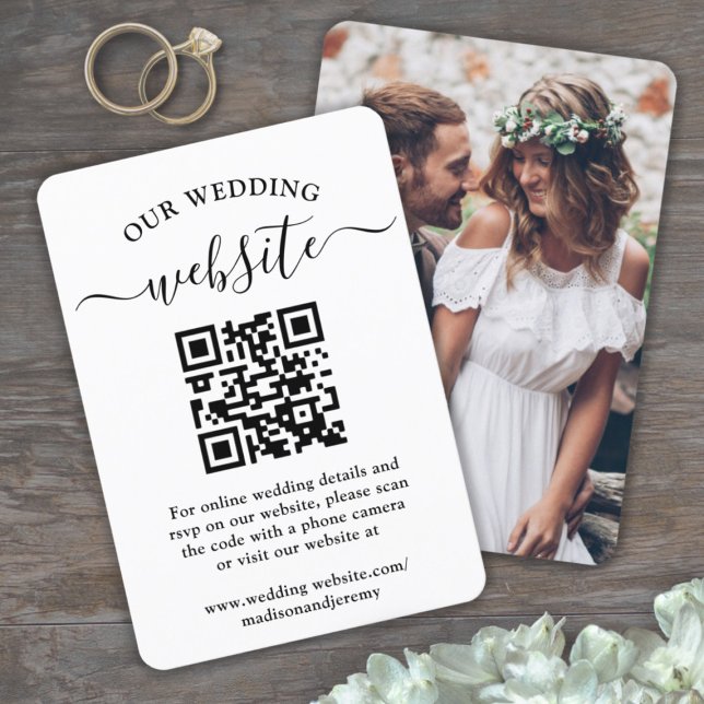 1 QR Code Wedding Website Elegant Photo Enclosure RSVP Card (Creator Uploaded)