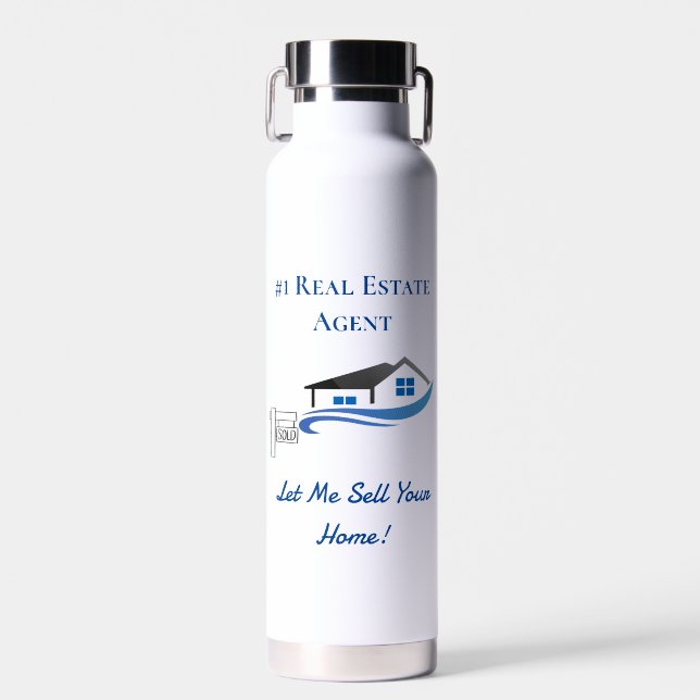 #1 Real Estate Agent Blue and Black Water Bottle (Front)