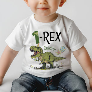 1-Rex Cute Dinosaur Theme 1st Birthday Party Name  Baby T-Shirt